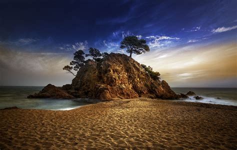 Wallpaper Sunlight Trees Landscape Sunset Sea Bay Rock Nature