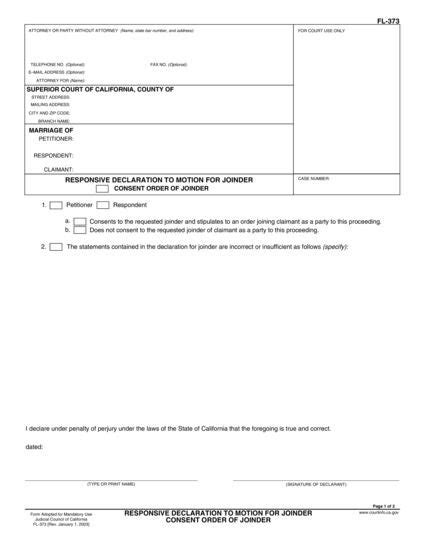 Responsive Declaration To Motion For Joinder And Consent Order Of