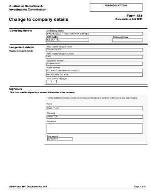 Fillable Online Change To Company Details Corporations Act 2001 Fax