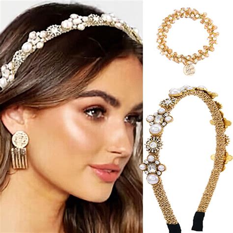 Sinalty Gold Jeweled Headbands Pearls Rhinestones Baroque