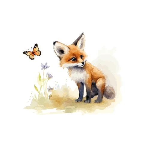 Premium Vector Playful Fox And Butterfly Watercolor Art