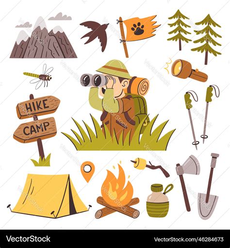 Camping Hiking Adventures Clip Art Collection Vector Image