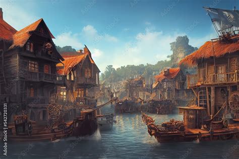 Pirate Town Architecture Concept Art Stock Illustration Adobe Stock