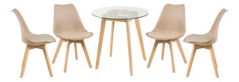 Mesa Redonda De Vidro Leda 70 Cm 4 Cadeiras Estofadas Leda Cor Nude MercadoLivre