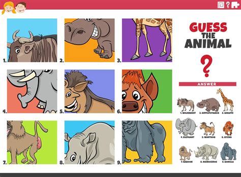 guess cartoon animal characters educational task 8424103 Vector Art at ...