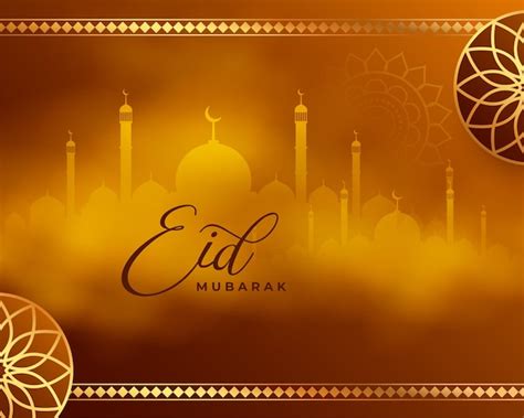 Free Vector Premium Eid Mubarak Greeting Background With Mosque Design