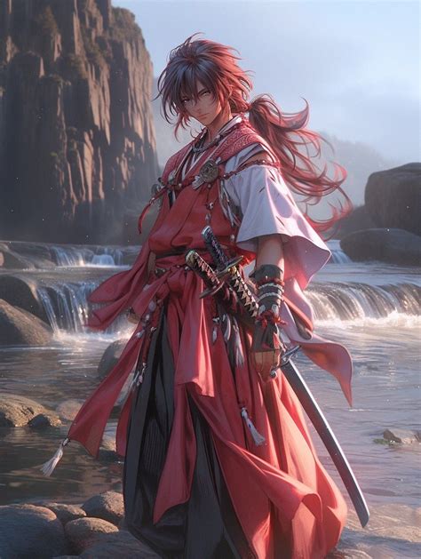 A Woman With Long Red Hair Is Standing On Rocks Near The Water And