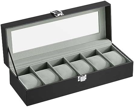 Songmics Uhrenbox Mit F Chern Uhrenkasten Glasdeckel Uhrenkoffer