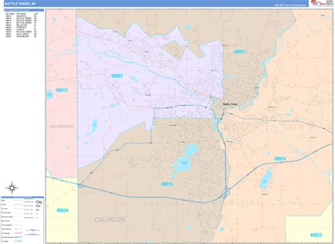 Battle Creek Michigan Wall Map Color Cast Style By Marketmaps Mapsales