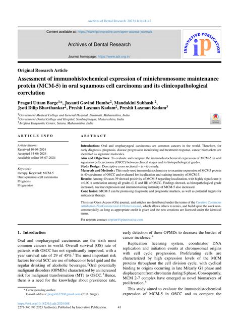 Pdf Assessment Of Immunohistochemical Expression Of Minichromosome