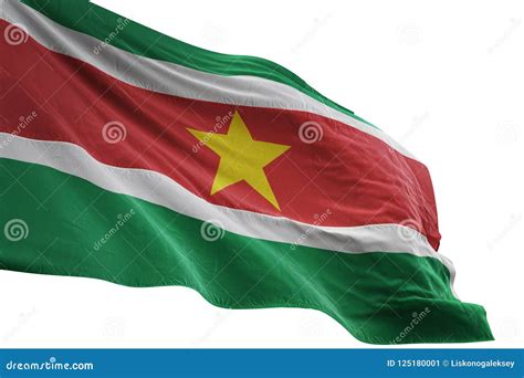 Suriname National Flag Waving Isolated On White Background D