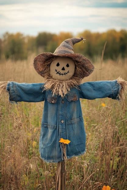 Charming Scarecrow In An Open Field Capturing The Spirit Of Halloween