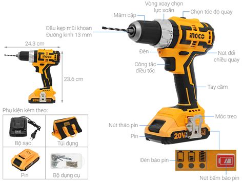 Ingco Lithium Ion Cordless Brushless Hammer Impact Drill 20V CIDLI20608