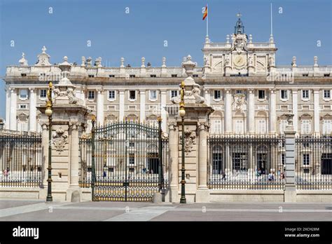 The Royal Palace Of Madrid And Gate Of The Plaza De La Armeria Armory Square In Spain Madrid