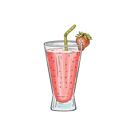 Batido De Fresa Dulce Dibujo Aislado Vector Premium