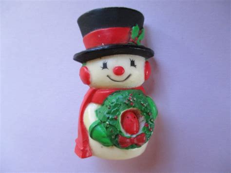 Vintage Snowman Pin Brooch Christmas Holiday Hallmark Plastic