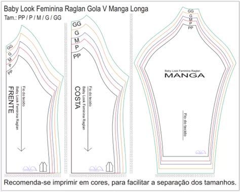 Molde De Costura Para Imprimir Camiseta Baby Look Raglan Gola V