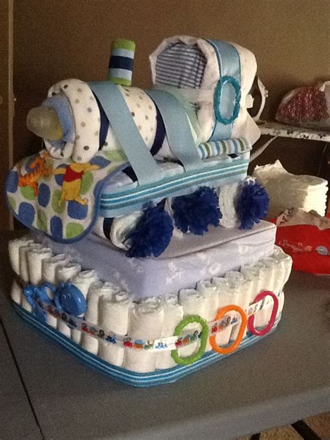 Train Diaper Cake I Made Baby Shower Baby Shower Themes Diaper Cake