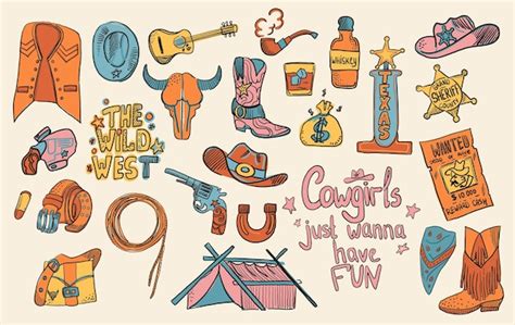 Premium Vector A Set Of Elements Of A Cowboy Theme Vector Illustration