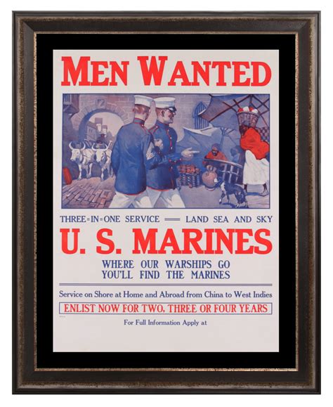 EXTRAORDINARY MARINE CORPS RECRUITMENT POSTER BY SIDNEY RIESENBERG (1885-1971), WITH SHARPLY ...