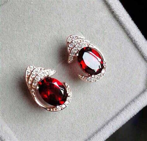 Garnet Stone Earrings White Diamond Stud Earrings Halo Earrings Studs