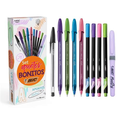 Set Apuntes Bonitos Bic Intensity Bolígrafos Rotuladores y Resaltador