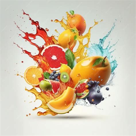 Premium Photo Realistic Fruits Juice Splash Burst Composition