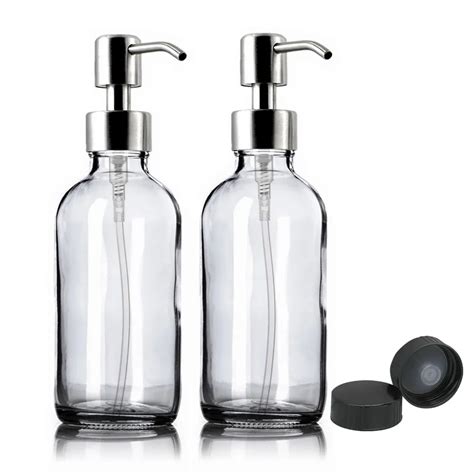 Pcs Ml Clear Glass Pump Bottle Empty Stainless Steel Lotion Pump