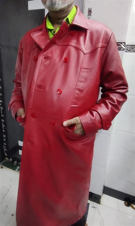 Red Leather Trench Coat Men