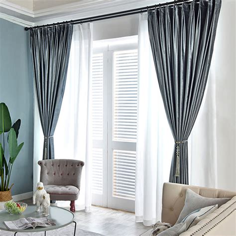 Luxury Metallic Blue Grey Blackout Velvet Curtains