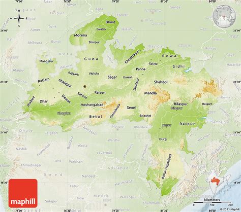 Physical Map of Madhya Pradesh, lighten