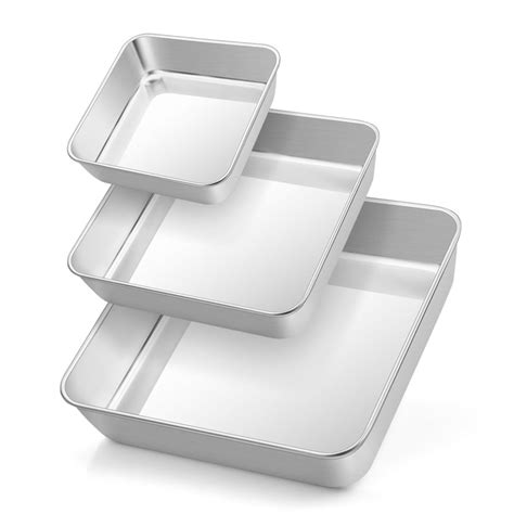 Walchoice Square Cake Pan Set Of 3 Stainless Steel Baking Pans For