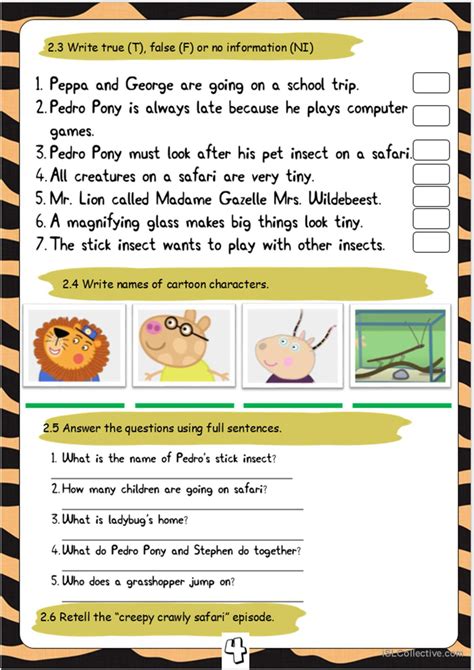 Peppa Pig Creepy Crawly Safar English Esl Worksheets Pdf And Doc