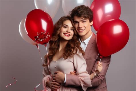 Premium Photo Valentines Day Romantic Couple With Balloons