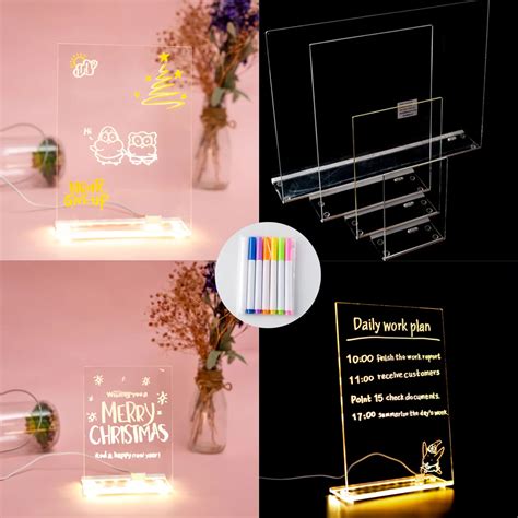 Usb Magnetic Suction Powered Led Message Note Board Luminous Erasable Blank L Shaped Acrylic