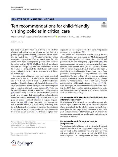 Pdf Ten Recommendations For Child Friendly Visiting Policies In