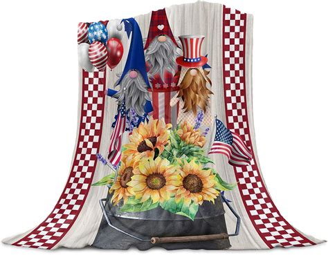 Fourth Of July Super Soft Throw Blankets Patriotic American Flag Gnome