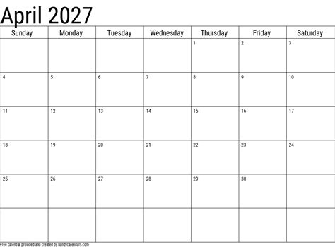 2027 April Calendars Handy Calendars