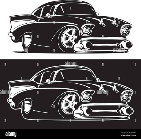 Black And White Classic American Hot Rod Cartoon Isolated Vector