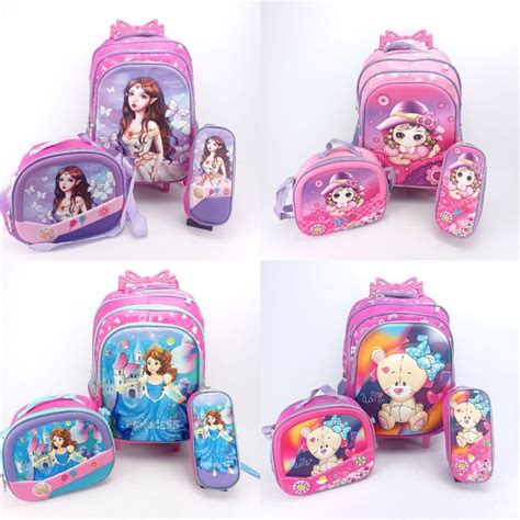 Kit Mochila Escolar Infantil De Menina Rodinhas Lancheira E