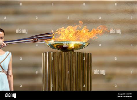 Athens Greece March Olympic Flame Handover Ceremony For