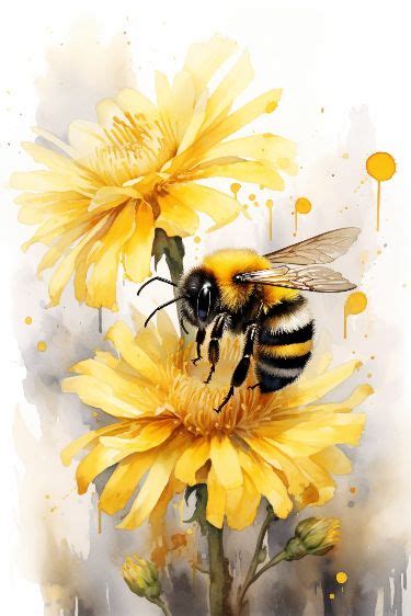 Yellow Striped Bumblebee Honeybee Art Bee Painting Bee Art