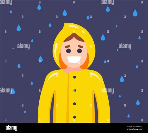 A Yellow Raincoat Protects A Person From The Rain Flat Vector