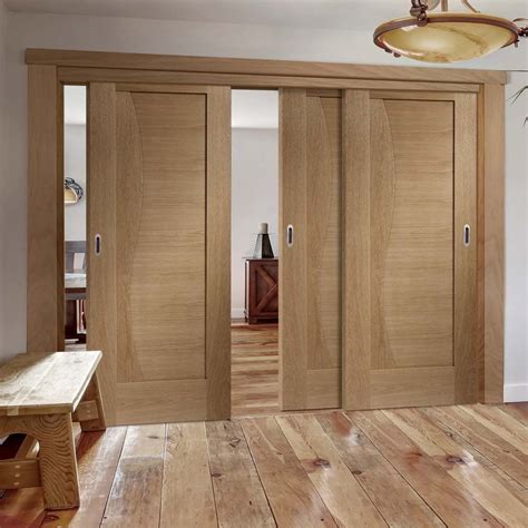 Three Sliding Doors And Frame Kit Emilia Oak Flush Door Stepped Panel Design Unfinished