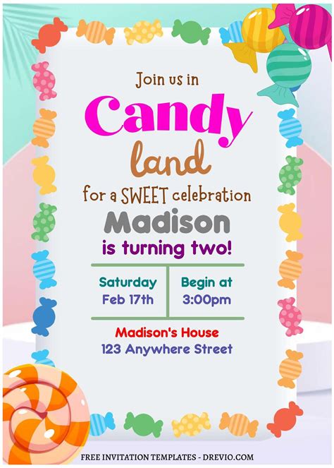 Free Editable Pdf Sweet Candyland Birthday Invitation Templates