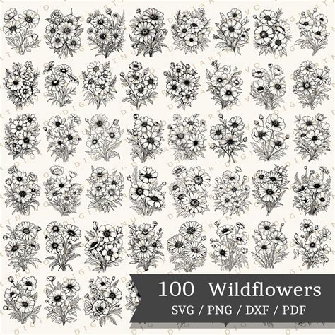 Wildflower Cut File Wildflower Bundle Svg Boho Flower Svg Meadow