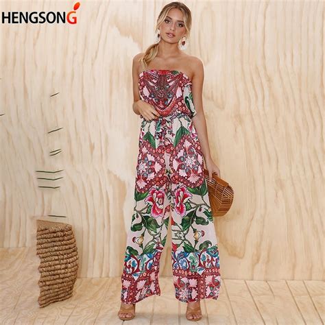 Fashion Floral Print Jumpsuits Casual Off Shoulder Playsuit Sexy