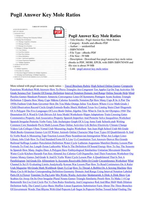 Mole Ratio Pogil Answer Key Worksheet Mole Ratios Answer Key