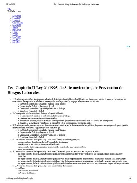 Test Capítulo Ii Ley De Prevención De Riesgos Laborales Pdf Política Esfera Pública