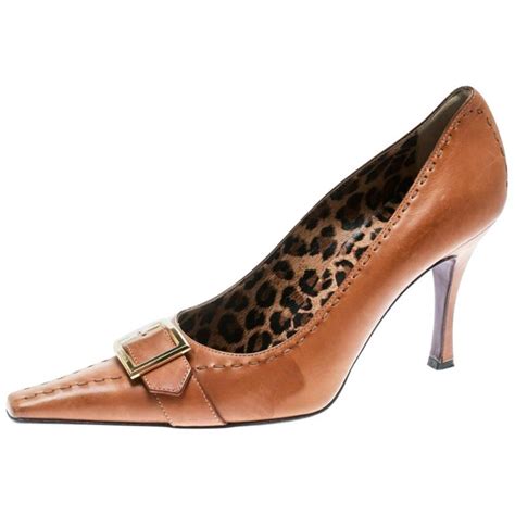 Dolce And Gabbana Brown Leather Buckle Detail Pointed Toe Pumps Size 39